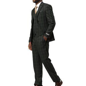 Olive Glen Plaid Notch Lapel 3 Piece Stacy Adams Men's Suit